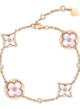 周珍珍四叶草手链18K玫瑰金白贝母五花手饰爆闪手串首饰送女友