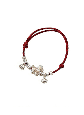 足银999本命年小马红绳手链女