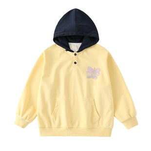 女童休闲连帽卫衣春秋季2026年新款中大儿童女孩运动洋气上衣春装