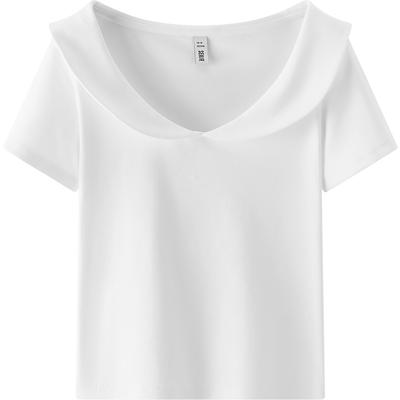 森马娃娃领正肩纯色短款POLO衫女