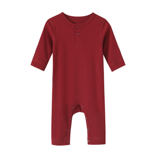 宝宝新年红色连体衣内搭打底爬服无骨莫代尔棉婴儿过年周岁圣诞