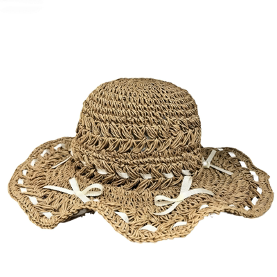 ca4la日系甜美蝴蝶结草帽女夏季大檐遮阳防晒海边度假可折叠帽子