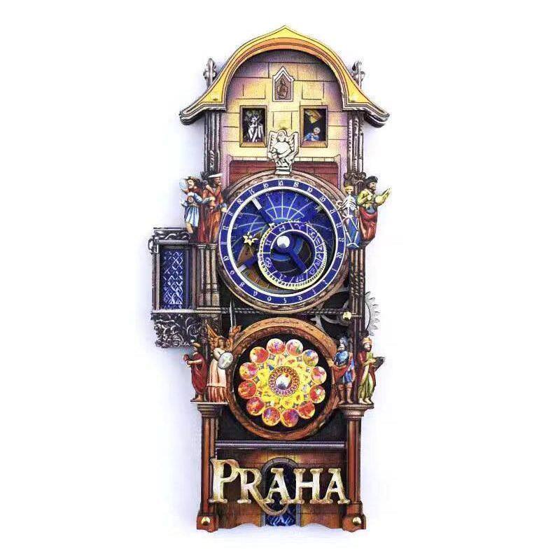 澳门同款捷克布拉格广场天文钟冰箱贴木质三转旅游纪念品伴手礼物