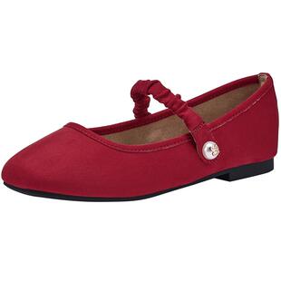 热风薄底玛丽珍女鞋2025年秋季新款百搭浅口单鞋软底休闲鞋子女款