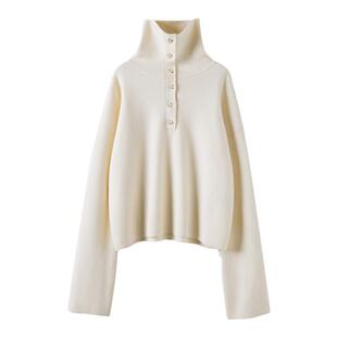 萨琪尼“穿不腻”系列100%山羊绒多扣高领针织上衣