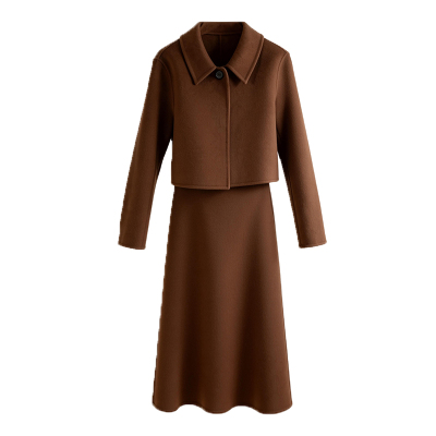 棕色羊毛双面呢套装女2026年秋冬