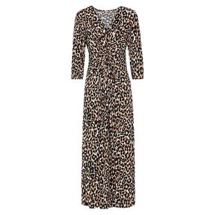 马天奴女装秋冬新款黑色V领豹纹连衣裙收腰长裙超好看洋气裙子