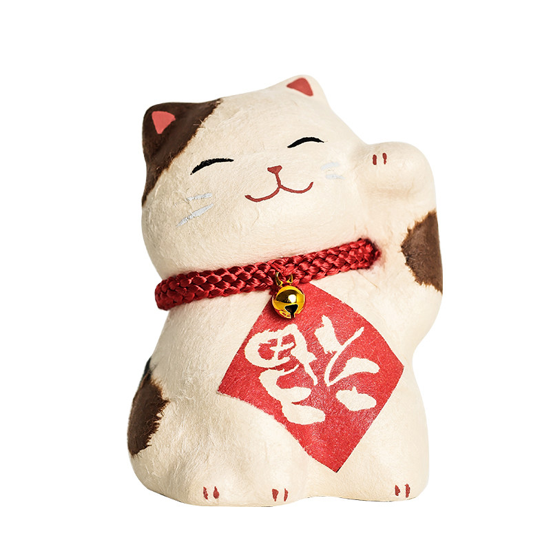 日本进口京都龙虎堂手作招财猫手工和纸摆件创意招福车载摆件礼品