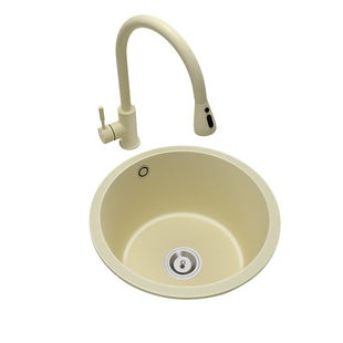 法派斯岛台石英石水槽吧台迷你单槽圆形西厨家用台下盆水池5Y42