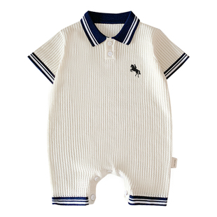 男婴幼儿洋气小夏装衣服薄款男宝宝连体衣夏款小月龄哈衣爬服夏天