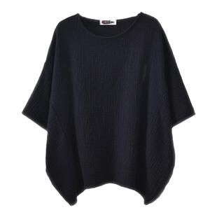 棉麻T恤衫女夏季新款竹节肌理感圆领宽松设计女式蝙蝠衫短袖上衣