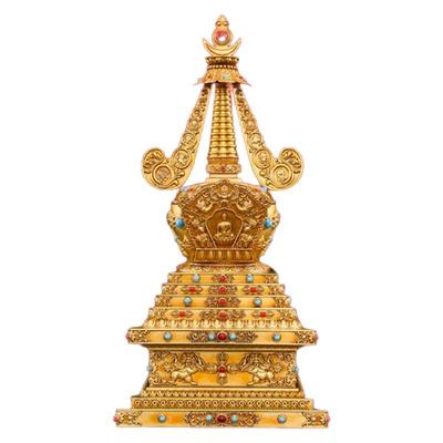 藏传密宗黄铜舍利塔供奉装饰摆件