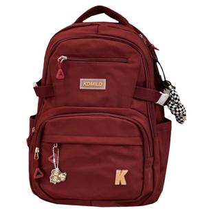 好耐背！超大容量双肩包多隔层学生书包旅游背包男女款流行酒红色