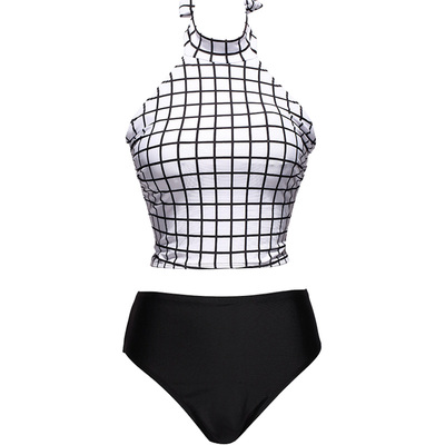 MEMORYBABY高领系脖显气质身显瘦性感分体比基尼泳衣女个性波点修