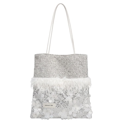 小众气质白羽毛亮片小香风