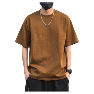 320g重磅刺绣短袖T恤男夏季宽松日系潮牌高克重上衣情侣半袖体恤