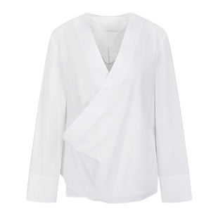 LESS春季蕾丝拼接假两件衬衫女中式围裹设计感府绸衬衣2P1212940