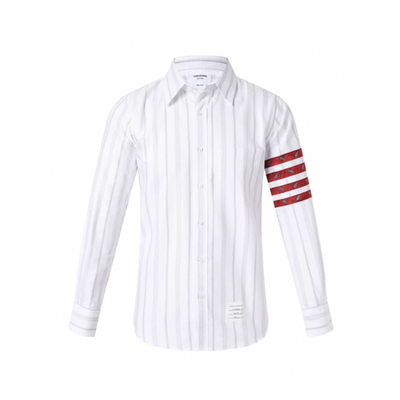 THOM BROWNE 汤姆布朗男士棉质提花四条纹直排扣衬衫