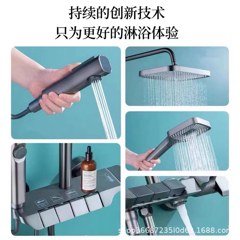 新款直销全铜航母钢琴按键恒温淋浴花洒套装枪灰色沐浴器巨幕花洒