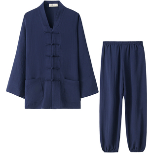 三宝领道士装武当亚麻居士三清领服装三台领小道领对襟长褂短袖夏