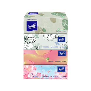Tempo得宝软抽纸巾学生加厚90抽混合香樱花茉莉果木蜜桃组合5包装