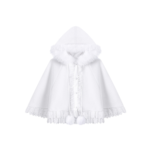 氛围元气雪巫降临披肩外套可爱甜美lolita斗篷保暖毛呢外套女大码