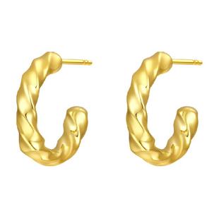 梦金园麻花几何银耳钉纯银耳环气质字母C环高级感银首饰节日礼物