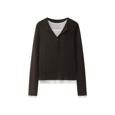 艾诺丝2026春拼接假两件针织衫女