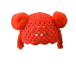 宝宝新年帽子可爱真兔毛球婴儿纯棉胎帽唐装汉服头饰毛线套头帽