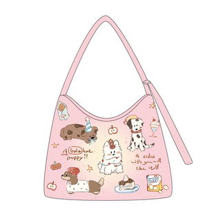尼睿新款粉色小狗斜挎包大容量可爱帆布包休闲拉链单肩包礼物Q222