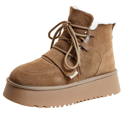 厚底内增高加绒保暖真皮雪地靴