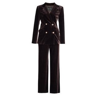 罗衣气质丝绒套装2025冬季新款知性修身西装外套裤子两件套05506
