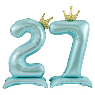 40寸带底座大号蓝色数字铝膜气球生日装饰场景布置男女孩周岁拍照