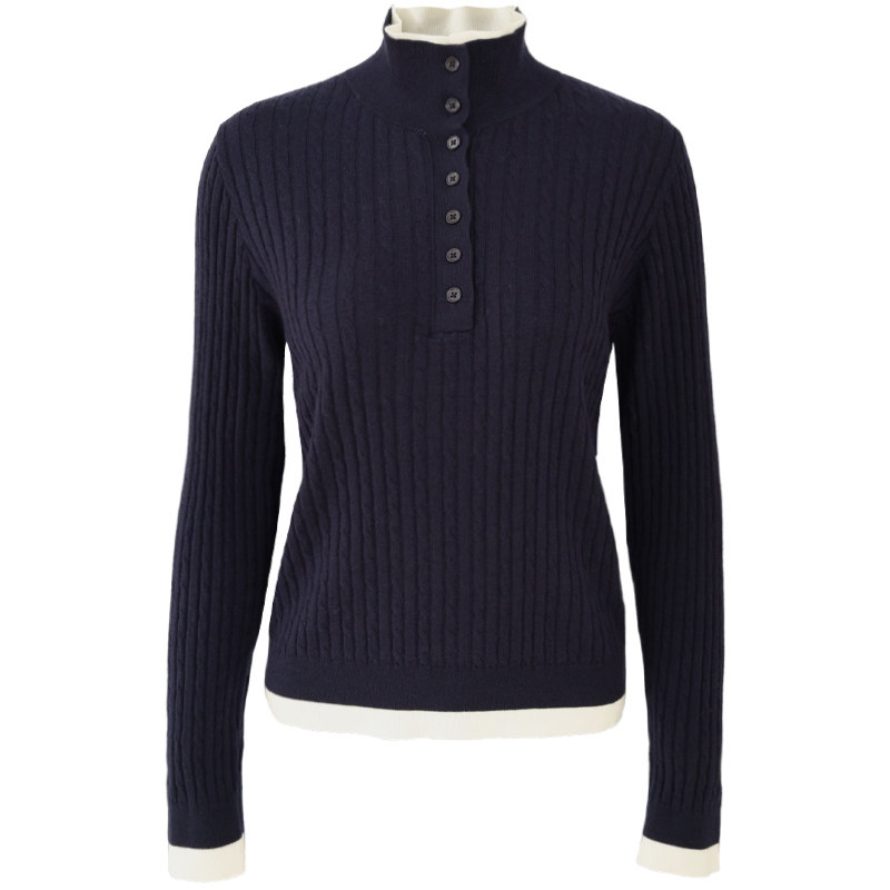 娅丽达翻领假两件羊毛修身针织衫