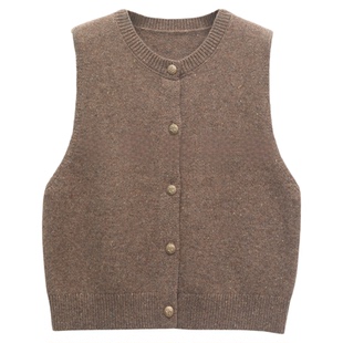 呈品羊毛混纺点子花纱圆领百搭针织马甲2026秋季休闲叠穿背心外搭