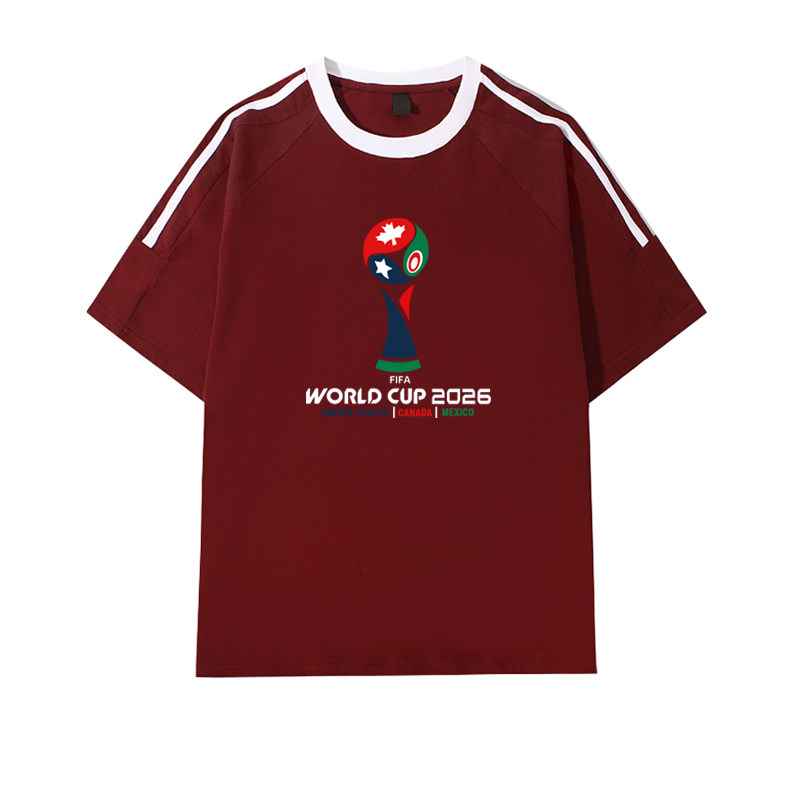 2026世界足球赛球衣三条杠短袖T恤运动足球迷周边酒吧衣服定制
