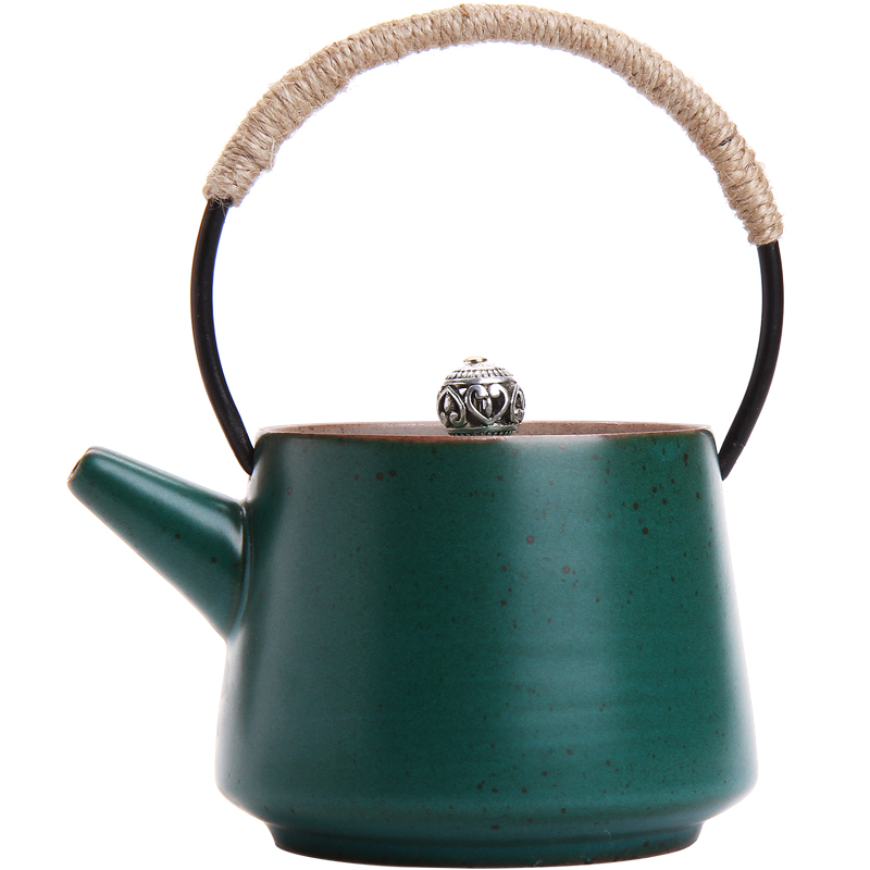 遇素 松石綠茶壺創(chuàng)意陶瓷中式提梁壺家用過(guò)濾泡茶器茶道功夫茶具