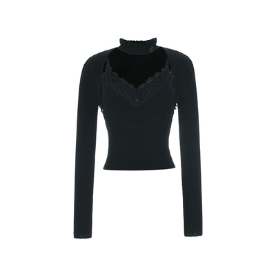 lefame拉飞姆冬季假两件修身心机感上衣打底衫