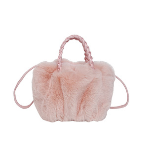 斜挎包包新款南瓜包褶皱云朵包女单肩可爱手提包日杂小拎包毛绒包