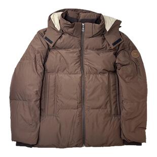 报喜鸟亨利格兰咖色加厚英伦风带帽修身男士冬宽松短款羽绒服外套