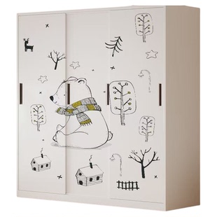 50深家用钢制铁皮衣柜简易卧室推拉门带锁儿童衣橱阳台收纳储物柜