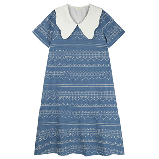 甜美娃娃领胖莹莹大码女装胖mm夏季小清新刺绣减龄遮肉短袖连衣裙