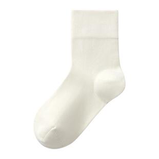 氧言中筒袜子白色纯棉女士春秋四季款吸汗透气防臭小茶袜抗菌抑菌