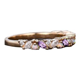 美国代购Amethyst ▼手作紫水晶白蛋白石镶嵌诞生石结婚纪念戒指