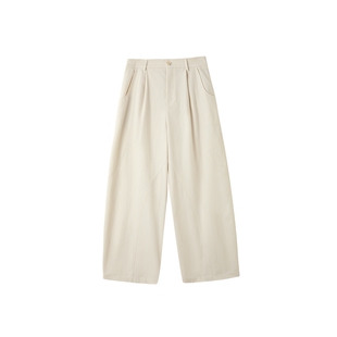 时然大码奶白色阔腿裤微胖mm显瘦百搭直筒裤耐磨裤子女装新品春季