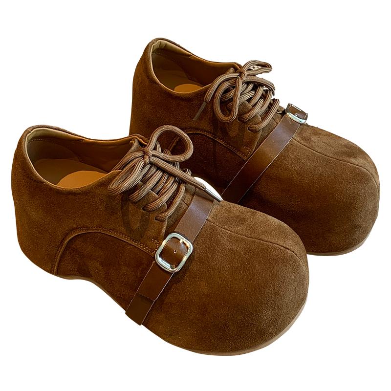 【TFM】内增高6CM~丑萌勃肯鞋女新款厚底皮带扣复古系带休闲潮鞋