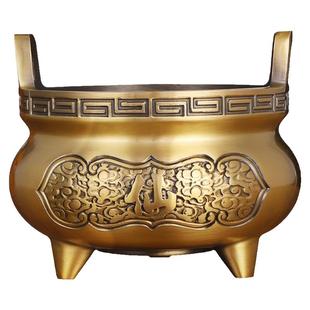 三足宣德鼎炉纯黄铜合金香炉家用室内上香烧插熏香供奉佛招财神爷