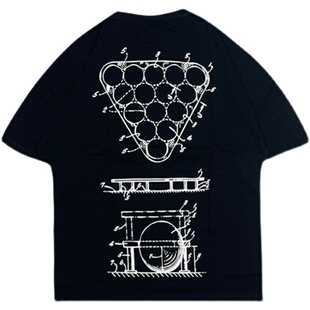 台球几何longoni意大利球杆奢侈品牌龙古尼潮流运动黑白短袖T恤男