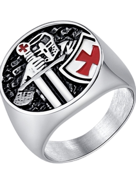 男钛钢欧美风圣殿骑士团盾牌戒指