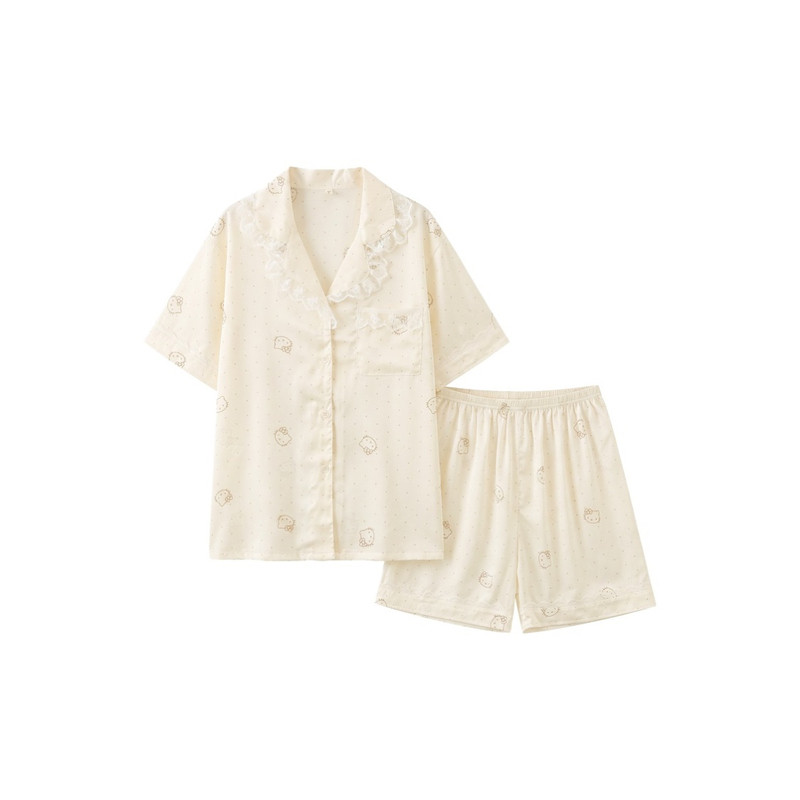 甜美KT猫真丝睡衣蕾丝可外穿套装